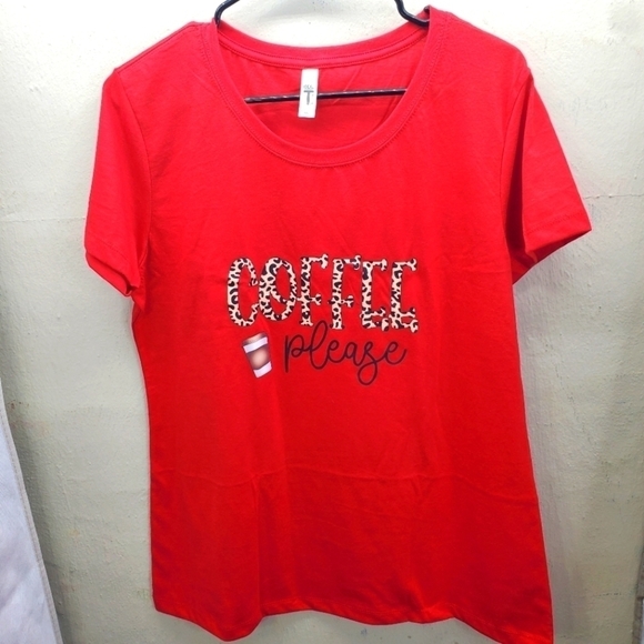 Coffee Please Short Sleeve T Shirt Women's Size XXL Red NEW - Picture 1 of 4